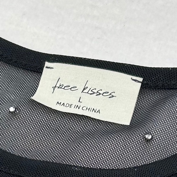 Free Kisses Women Large Black Pearl Mesh Sheer Cover-Up Long Sleeve - Picture 12 of 12